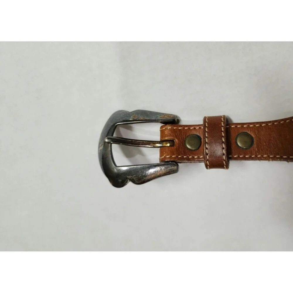 REI Womens Beaded Leather Waist Belt Brown Multicolor Colorful #309025 Size M - Picture 5 of 12